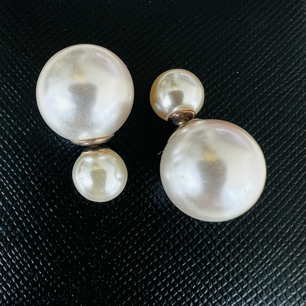 FRESHWATER WHITE ROUND PEARL DOUBLE PEARL STUDS & SILVER 925 - Picture 8 of 13